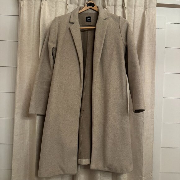 Zara Tan Blend Long Overcoat Women's Size Large - Picture 2 of 6